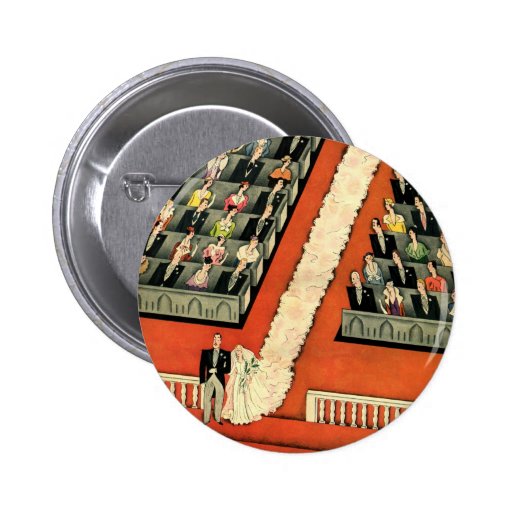 Vintage Wedding Ceremony, Bride Groom Newlyweds Buttons