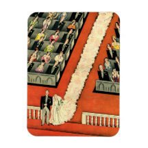 Vintage Wedding Ceremony, Bride Groom Newlyweds Vinyl Magnet