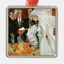 Vintage Wedding Ceremony, Bride Groom Say I Do Ornaments