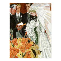 Vintage Wedding Ceremony, Bride Groom Say I Do Post Cards