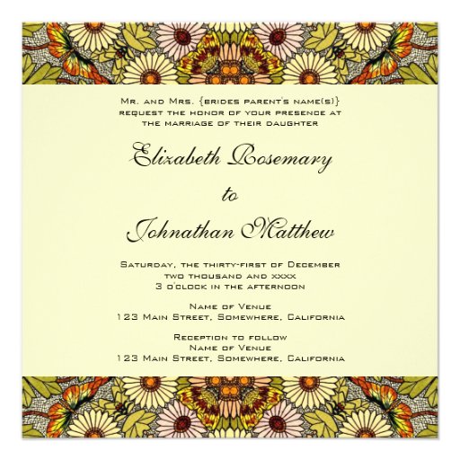 Vintage Wedding, Garden Flowers Floral Butterflies Invites