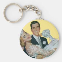 Vintage Wedding, Groom Carrying Bride, Newlyweds Key Chain