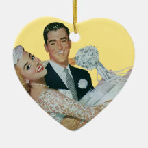 Vintage Wedding, Groom Carrying Bride, Newlyweds Christmas Tree Ornaments