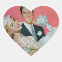 Vintage Wedding, Groom Carrying Bride, Newlyweds Heart Sticker