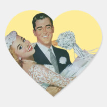 Vintage Wedding, Groom Carrying Bride, Newlyweds Heart Stickers