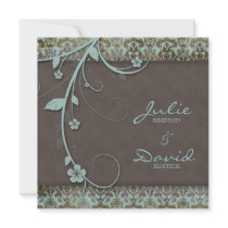Vintage Wedding Invitation Floral Blue Brown