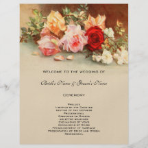 Vintage Wedding Program Antique Rose Flower Floral Flyer