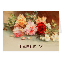 Vintage Wedding Table Number Antique Roses Flowers Greeting Cards