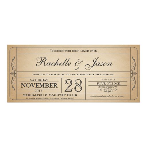 Vintage Wedding Ticket  Invitation