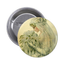 Vintage Wedding, Victorian Bride Bridal Portrait Pinback Buttons
