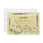 Vintage white plumeria ivy on yellow RSVP card invitations