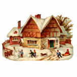 Vintage Winter Village Christmas ornament photo sculptures