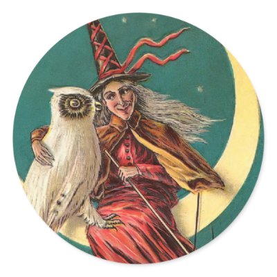 Vintage Witch and Owl Sticker Stickers by Vintage_Gifts