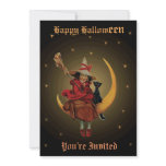 Vintage Witch & Black Cat Sitting on the moon invitations
