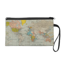 Vintage World Map Wristlet Purses