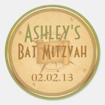 Vintage World Travel Compass Bat Mitzvah Round Sticker