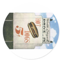 Vintage Worlds Largest Drive In Billboard, Hotdogs Round Stickers