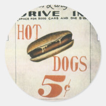 Vintage Worlds Largest Drive In Billboard, Hotdogs Round Stickers