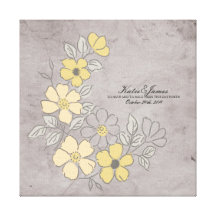 Vintage Yellow and Gray Floral Wedding Gallery Wrap Canvas