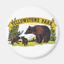 Vintage Yellowstone National Park with Brown Bears Refrigerator Magnets