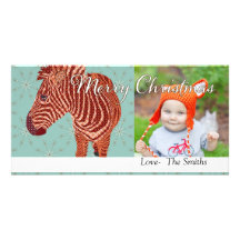 Vintage Zebra Christmas Photo Card
