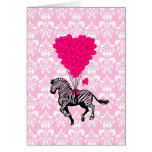 Vintage zebra & pink  heart balloons card