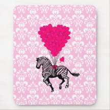 Vintage zebra & pink  heart balloons mousemat