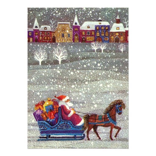 Vintge Santa Claus Sleigh Snow Christmas Party Personalised Invite