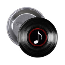 vinyl and musical note pinback buttons