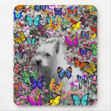 Violet in Butterflies – White Westie Dog Mouse Pads