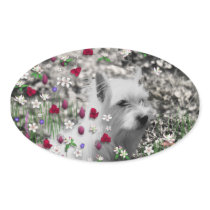 Violet in Flowers – White Westie in Blossoms Oval Sticker