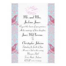 Violet/Pink Vintage Bird Wedding Invitation