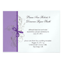 Violet Purple Silver Swirls White Post Wedding Personalized Invite