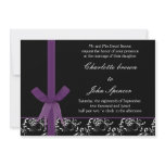 violet satin bow wedding invitation