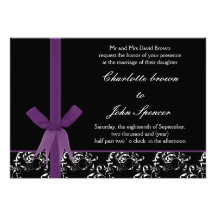 violet satin bow wedding invitation