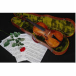 Violin and red rose on black background photo sculptures