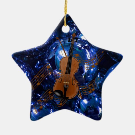 Violin on Christmas Blue Baubles Double-Sided Star Ceramic Christmas ...