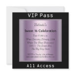 VIP pass Sweet 16 Birthday Party Black Purple invitations