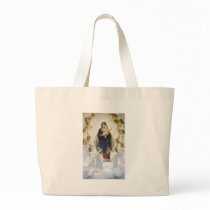 Virgin Mary and Jesus with angels Canvas Bags