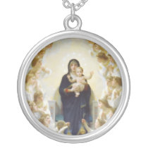 Virgin Mary and Jesus with angels Personalized Necklace