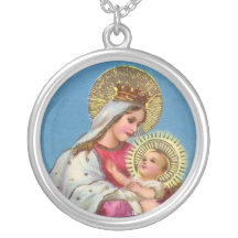 Virgin Mother Mary and Baby Jesus Necklace