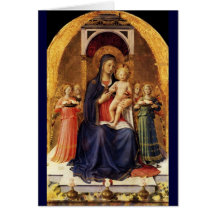 VIRGIN WITH CHILD AND ANGELS ,Blue Sapphire Greeting Card