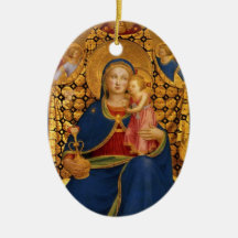 VIRGIN WITH CHILD AND ANGELS ,Blue Sapphire Gem Christmas Tree Ornaments