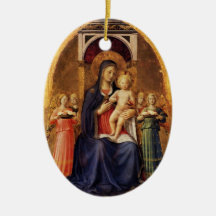 VIRGIN WITH CHILD AND ANGELS ,Blue Sapphire Christmas Ornament