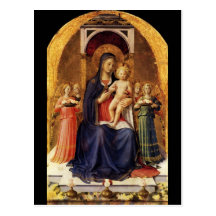 VIRGIN WITH CHILD AND ANGELS , parchment Postcard
