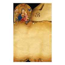 VIRGIN WITH CHILD AND SAINTS , Parchment Monogram Stationery Design