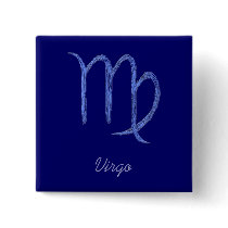Virgo. Zodiac Astrological Sign. Blue. Pinback Button
