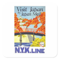 Visit Japan Vintage Travel Art Square Stickers