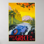 Visitez La Grece En Auto Retro Holiday Poster