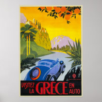 Visitez La Grece En Auto Retro Holiday Poster